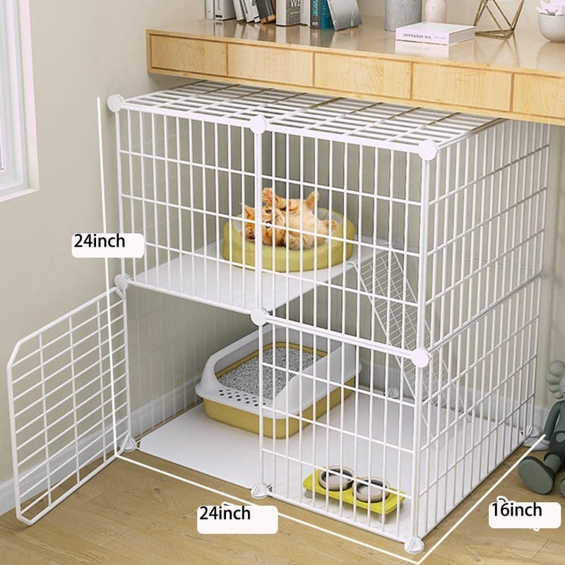 FDSDEFEN Cat Cage Indoor DIY Cat Playpen Detachable Metal Wire Kennels Indoor Cat Enclosures DIY Playpen Metal Kennel (2 Tier) - Image 3